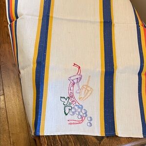 Vintage Stripes Tea Towel with Embroidered Design